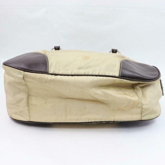 Prada Xl Hobo Style Shoulder Purse Champagne Nylon And Brown Leather With Chrome - Picture 2 of 8